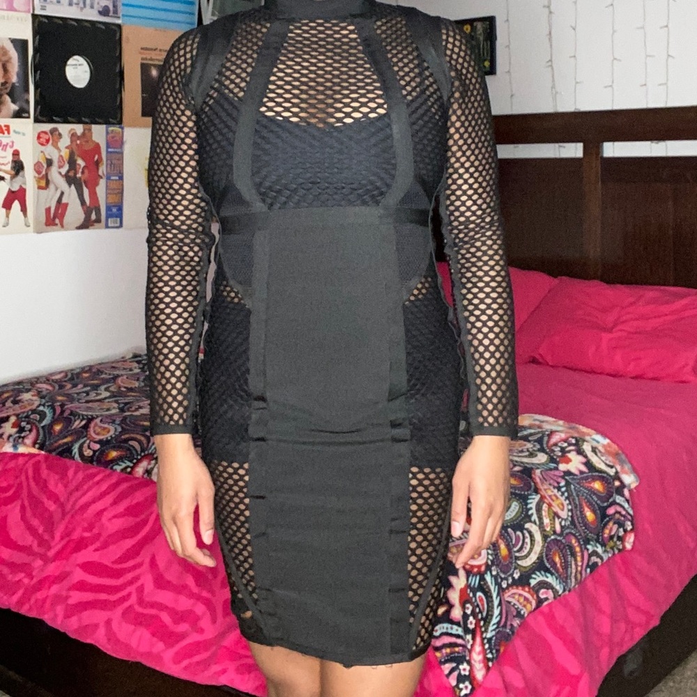 WOW Couture black fishnet body con dress